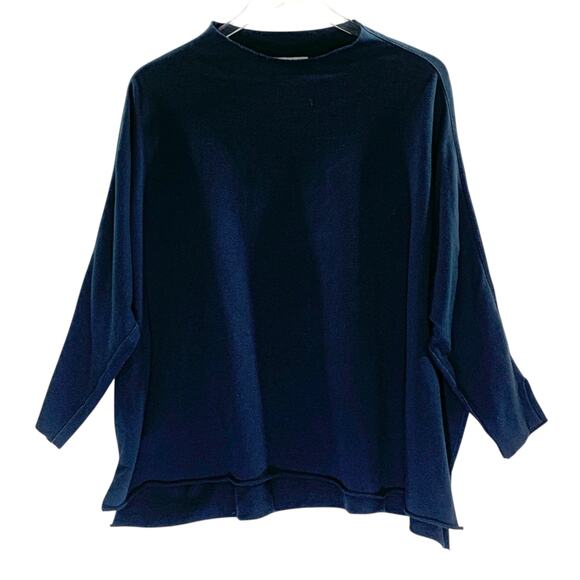 Tutu Lilli ML Womens Navy Mock Neck Relaxed Sweatshirt Top Boxy Lagenlook - Picture 1 of 9